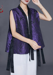 Elegant Purple Jacquard Patchwork Silk Vest Fall