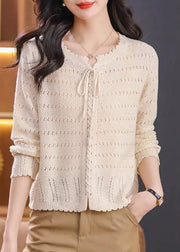 Elegant Red O Neck Hollow Out Lace Up Knit Shirt Top Fall