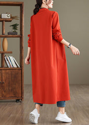 Elegant Red Peter Pan Collar Button Cotton Trench Coat Spring