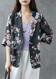 Elegant Red Peter Pan Collar Print Button Linen Coats Summer