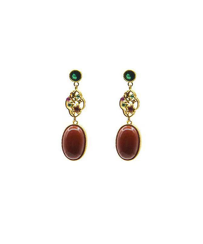 Elegant Red Sterling Silver Overgild Zircon Agate Drop Earrings