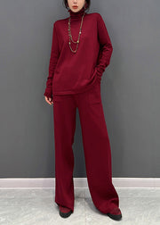 Elegant Red Turtleneck Knit Waistcoat And Pants Two Piece Set Winter