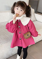 Elegant Rose Bow Button Patchwork Cotton Kids Girls Coat Spring