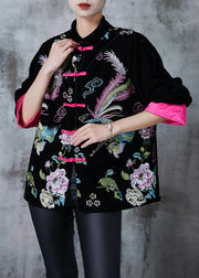 Elegant Rose Embroidered Silk Velvet Oriental Jacket Fall