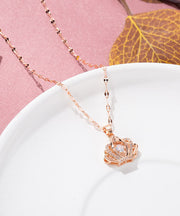 Elegant Rose Gold Copper Overgild Zircon 18K Gold Crown Pendant Necklace