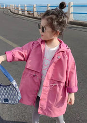 Elegant Rose Hooded Drawstring Cotton Girls Coats Spring