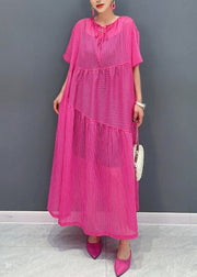 Elegant Rose Lace Up Pockets Cotton Long Dress Summer