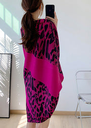 Elegant Rose O-Neck Asymmetrical Print Mid Dresses Long Sleeve