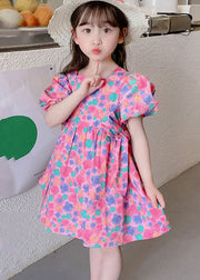 Elegant Rose Print Off The Back Patchwork Cotton Baby Girls Dress Summer