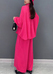 Elegant Rose Tops And Wide Leg Pants Cotton Two Pieces Set Spring