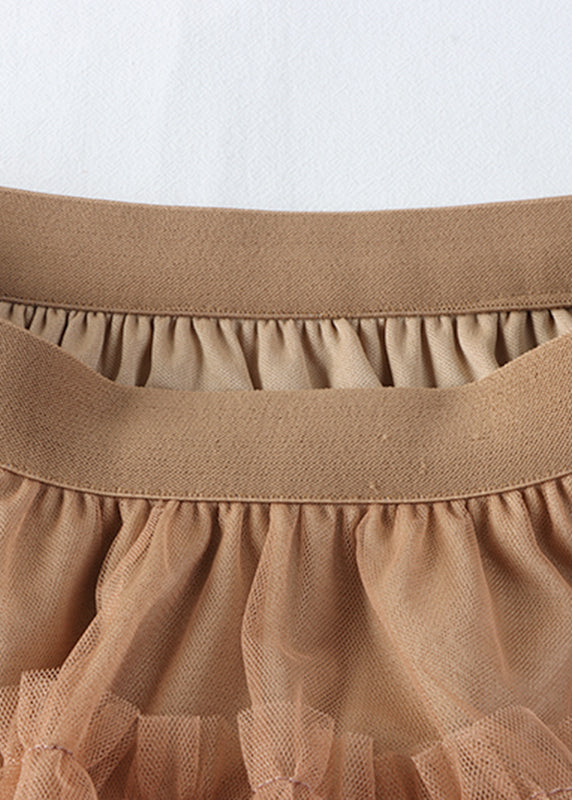 Elegant Ruffled Patchwork Elastic Waist Tulle A Line Skirt Spring