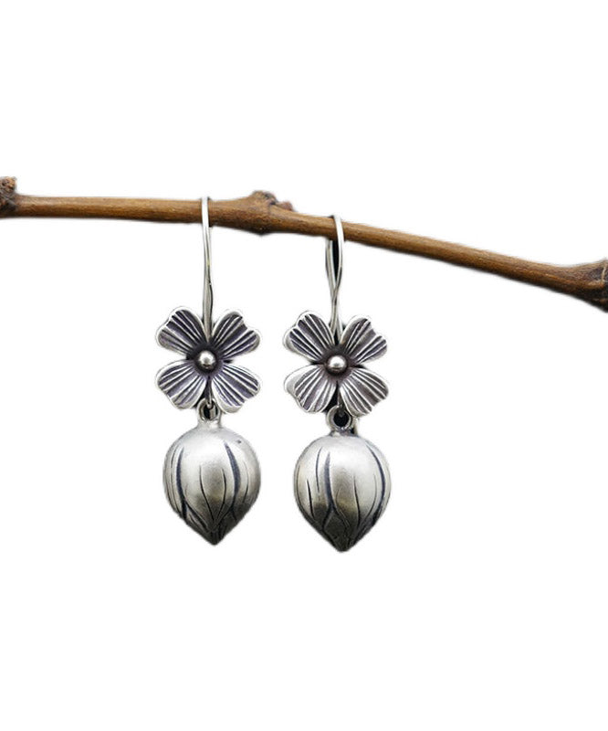 Elegant Silk Sterling Silver Lotus Drop Earrings