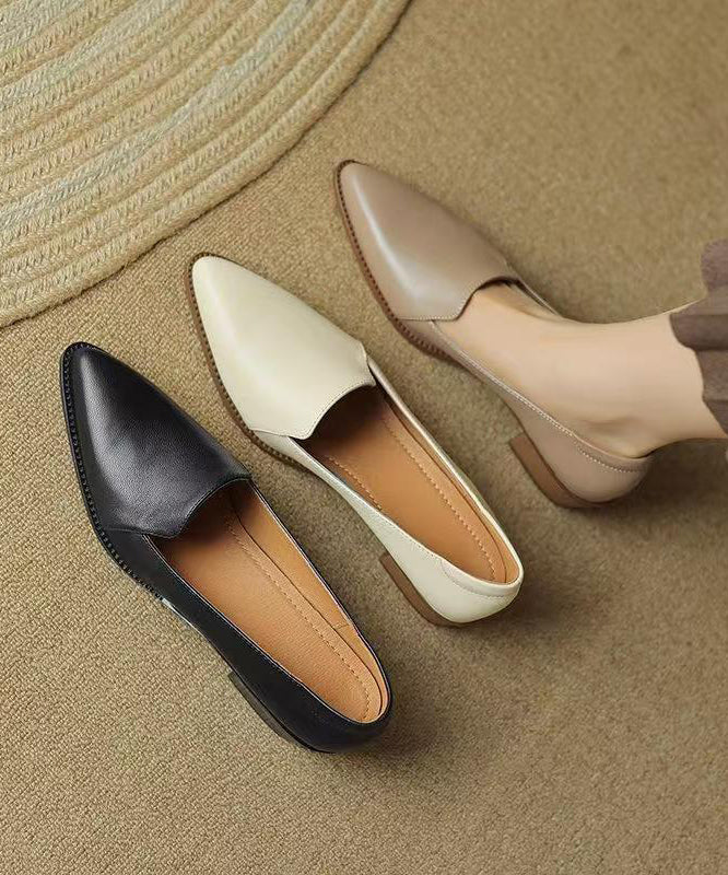 Elegant Splicing Chunky Shoes Khaki Sheepskin Pointed Toe