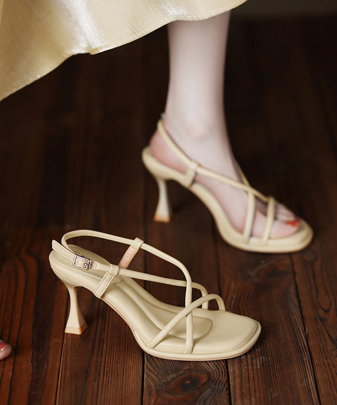 Elegant Splicing High Heel Sandals Beige Faux Leather Peep Toe