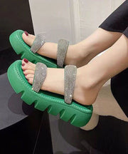 Elegant Splicing Platform Slide Sandals Peep Toe Green Zircon