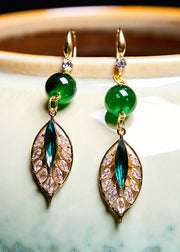 Elegant Turquoise Leaf Zircon Drop Earrings