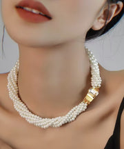 Elegant White Alloy Multi Layer Pearl Princess Necklace