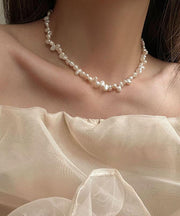 Elegant White Alloy Pearl Tassel Graduated Bead Necklace