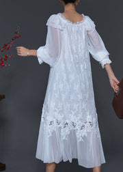 Elegant White Embroidered Patchwork Lace Dresses Spring