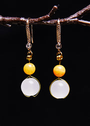 Elegant White Jade Connection Beeswax Drop Earrings