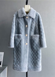 Elegant White Peter Pan Collar Pockets Woolen Coat Winter