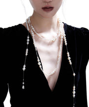 Elegant White Sterling Silver Crystal Pearl Starry Sky Gratuated Bead Necklace