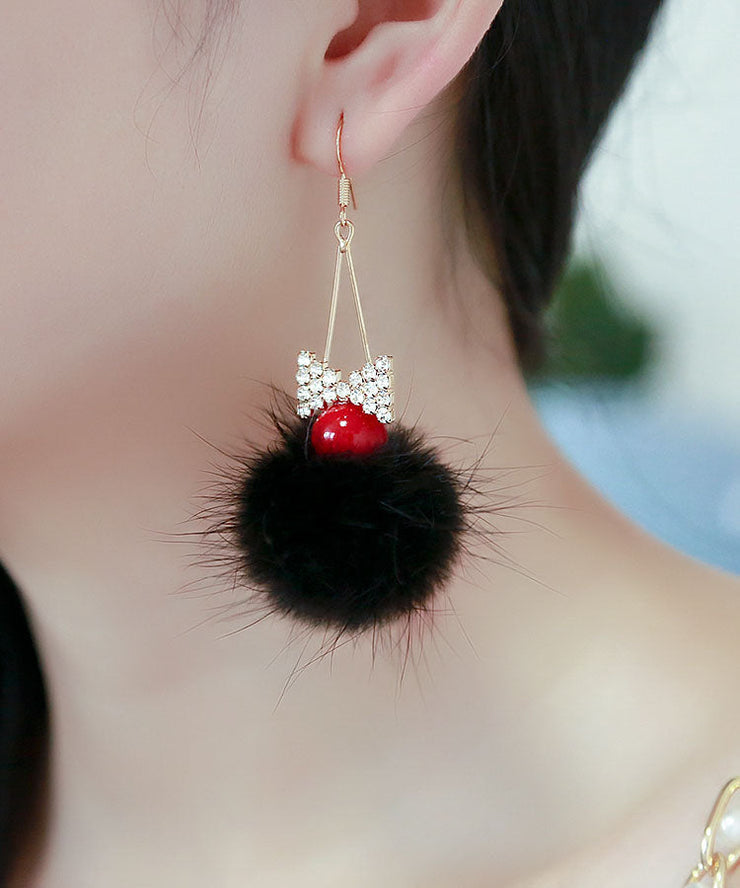 Elegant White Zircon Crystal Pearl Mink Hair Floral Drop Earrings