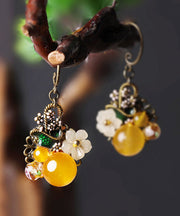 Elegant Yellow Floral Copper Drop Earrings