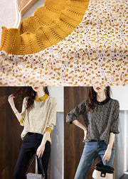 Elegant Yellow Stand Collar Print Chiffon Shirt Top Spring