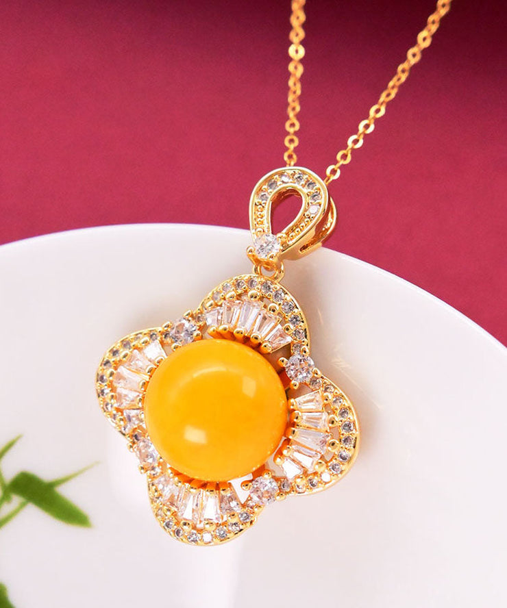 Elegant Yellow Sterling Silver Zircon Beeswax Pendant Necklace