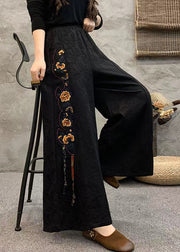 Ethnic Style High Waisted Embroidered Wide Leg Pants Summer