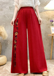 Ethnic Style High Waisted Embroidered Wide Leg Pants Summer