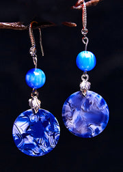 Ethnic Style Peacock Blue Paitings Jade Drop Earrings