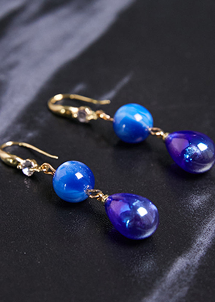 Ethnic Style Peacock Blue Water Droplet Acrylic Drop Earrings