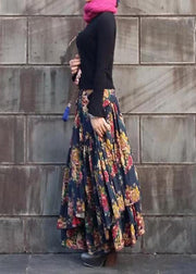 Ethnic Style Printed Cotton Large Hem Asymmetrical Skirt Spring