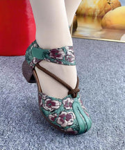 Ethnic Style Retro Green Cowhide Leather Hollow Out Embossed Sandals