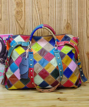 European And American Fashion Contrasting Plaid Patchwork Rivet Handbag