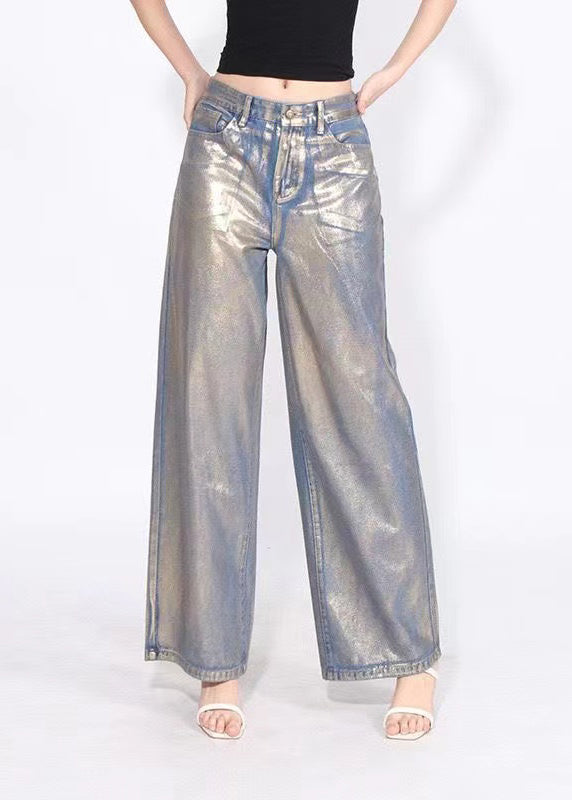 European And American Fashion Hot Stamping High Waisted Wide Leg Jeans Spring