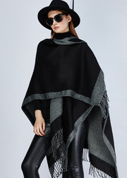 European And American Style Black Grey Tassel Oversized Shawl