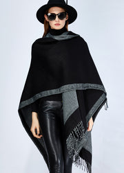 European And American Style Black Grey Tassel Oversized Shawl