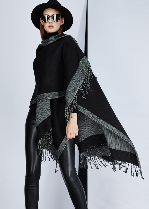 European And American Style Black Grey Tassel Oversized Shawl