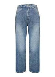 European And American Style Blue Pockets Denim Straight Pants Spring