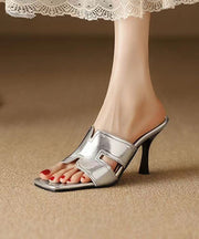 European And American Style Silver High Heel Slippers