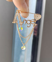 Fashion Alloy Inlaid Graphic Zircon Chain Tassel Brooches