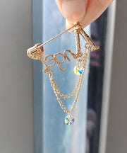 Fashion Alloy Inlaid Graphic Zircon Chain Tassel Brooches