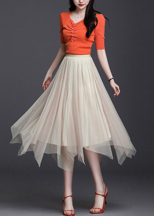 Fashion Apricot Asymmetrical Wear On Both Sides Tulle Skirts Spring