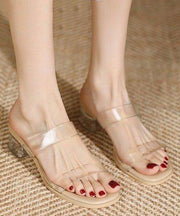 Fashion Apricot Clear Chunky Women Slide Sandals Peep Toe