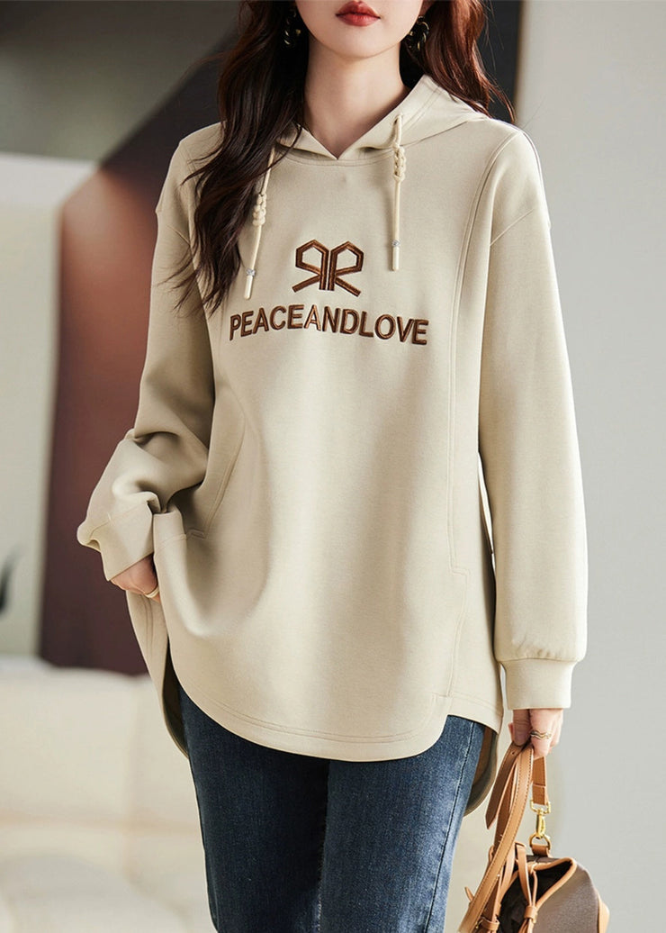 Fashion Apricot Embroidered Cotton Sweatshirts Top Spring