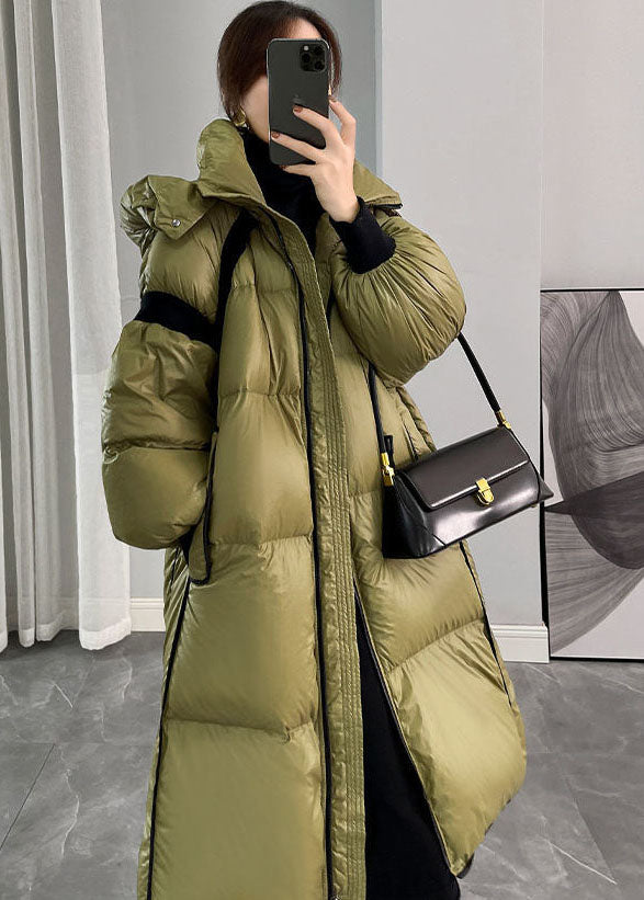 Fashion Army Green Hooded Zippered Patchwork Duck Down Canada Goose Coats Winter