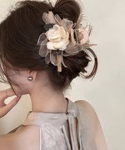 Fashion Beige Alloy Camellia Flower Tulle Hairpin